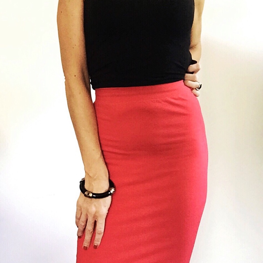 Red Bodycon Knee Length Pencil Skirt